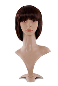 MapofBeauty 12 Inch/30cm Fashion Lady Short Straight Flat Bangs Bob Wig (Dark Brown)