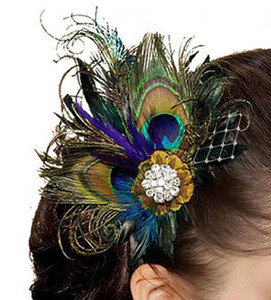 Fdesigner 20s Peacock Fascinator Flapper Feather Hair Clip Gatsby Headpiece for Women