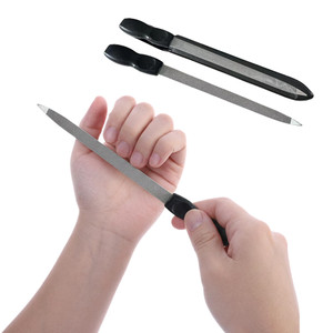 Diamond Nail File Set (2-Pack) with Protective Sleeves, Stainless Steel Manicure Files for Women, Double-Sided Sapphire Grit, Metal Fingernail File f