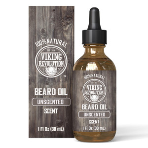 Viking Revolution Unscented Beard Oil for Men - Natural Mens Beard Oil with Argan Oil and Jojoba Oil - Beard Softener, Strengthens and Moisturizes -