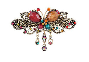 Women Lady Retro Flowers Hair Claw Clip Vintage Alloy Rhinestone Barrette Butterfly Style Hair Clips Beauty Tools (Orange)