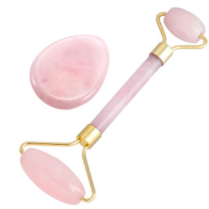 mookaitedecor Rose Quartz Roller Massager Tool & Thumb Worry Stone for Crystal Healing Reiki Stress Relief