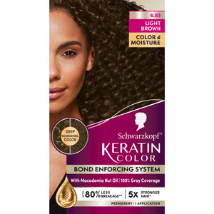 Schwarzkopf Keratin Permanent Hair Dye Cream, 6.83 Light Brown, Professional Quality Color for Up to 100% Gray Coverage, Bond Enforcing System