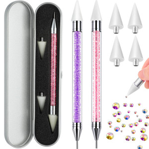 2 Pieces Rhinestone Picker Dotting Pen, Dual-ended Rhinestone Gems Crystals Studs Picker Wax Pencil Pen Crystal Beads Handle Manicure Nail Art DIY De