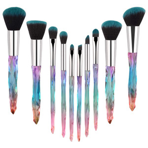 Makeup Brushes Set Crystal Handle - 10pcs Colorful Diamond Cosmetic Kabuki Brushes Foundation Concealer Face Powder Eye Shadows Highlight Brush Kit F