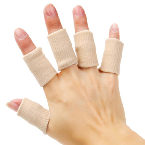 Senkary 20 Pieces Finger Compression Sleeves Elastic Finger Protectors Thumb Splint Brace for Arthritis Pain Relief, Basketball Sport (Beige)