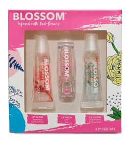 Blossom Scented Moisturizing Lip Gloss Tubes + pH Color Change Crystal Lip Balm, Infused with Real Flowers, 0.9 fl. oz/27ml, 3 pack Full Size Gift Se