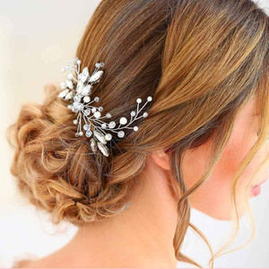 YBSHIN Wedding Hair Pins Silver Crystal Bride Hair Clip Pearl Headpieces Beaded Bridal Hair Accessories for Women and Girls