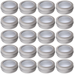 0.5 Ounce Aluminum Tin Jar 15 ml Refillable Containers Clear Top Screw Lid Round Tin Container Bottle 20 Pcs for Cosmetic,Lip Balm, Cream