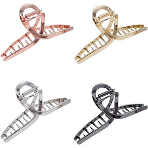 TANG SONG 4PCS Oversize Large Bow Tie Shaped Metal Hair Claw Clips Hair Catch Barrette Jaw Clamp for Women Half Bun Hairpins for Thick Hair(Silver+Go