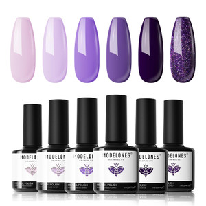 modelones Gel Nail Polish Set - Purple 6 Colors Gel Polish Set Purple Glitter Nail Polish Soak Off LED Nail Art Manicure Holiday Grape Nail Kit Gifts