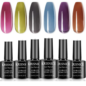 KRISNICE Tortoise Shell Nails Orange Jelly Gel Nail Polish Crystal Translucent Sheer Clear Red Coral Grey Amber Brown Autumn Designs Manicure DIY Hom