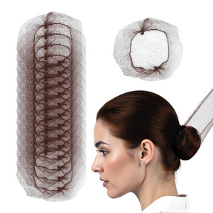 Hair Net 100 Pcs, Smilco 22 Inches Elasticity Invisible Elastic Mesh Wig Nets for Hair Bun Making Ballet Dancer Kitchen Food Serive (Brown)