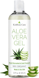 KinRose Care, 12oz Organic Aloe Vera Gel for Face, Skin, Hair & Sunburn Relief - From 100 Percent Pure Aloe Vera - Cold Pressed, Vegan, Unscented - M