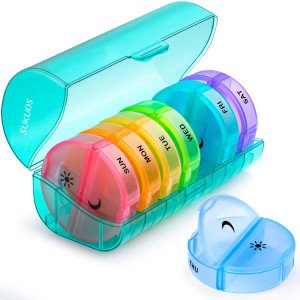 Sukuos Large Weekly Pill Organizer 2 Times a Day, Daily Pill Box 7 Day Easy to Open with Double Protection, AM PM Pill Case for Medicine/Vitamin/Fish