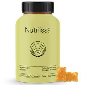 Nutriissa Organic Cod Liver Oil  Fish Oil Gummies Rich in Omega-3, EPA, DHA  EPEB Certified for Purity & Potency - 60 Lemon Flavored Gummies