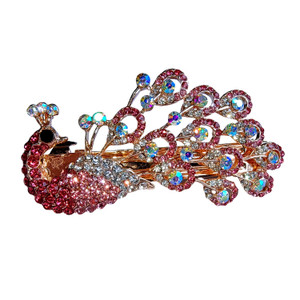 Yusier Peacock Rhinestone Hair Clip Decorative Hair Clips for Women Color Diamond Metal Hair Clip Women's Prom Hair Accessories Spring Clip Peacock A