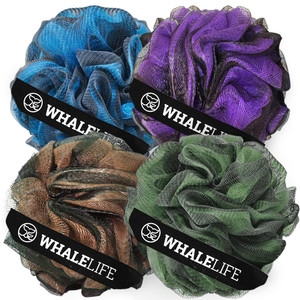 WhaleLife Loofah Bath Sponges - Gentle Exfoliating Shower Loofah for Rich Lather, Durable Matte Mesh Body Scrubber for Men & Women 4 Pack