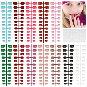 288 Pieces Kids Short Matte Press on Nails, TOROKOM Children Fake Nails 12 Colors Acrylic Nails Art Tip for Kids Short Square Full Cover Fake Nails f