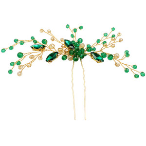 BETITETO Crystal Bridal Hair Pin Emerald Green Gold Hair Vine Accessories Headpiece Elegant for Wedding Party Banquet (Wine Red)