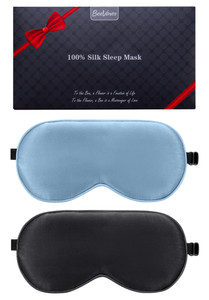 BeeVines 100% Real Mulberry Silk 2 Pack Sleep Mask, Pure Silk Eye Masks with Adjustable Strap for Sleeping, 100% Block Light Eye Shade Cover, Reduces