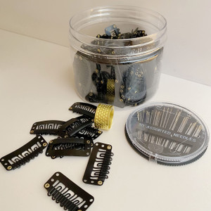 150pcs Hair Extension Clips, 32mm 6-Teeth Clips with Rubber U-Shape Snap Clips for Hair Extension Hairpiece Gift Thimble and Needle