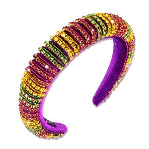 NVENF Mardi Gras Headbands Crystal Rhinestone Padded Headbands for Women Beaded Crystal Embellished Hairband Wide Bejewelled Carnival Headband Hair A