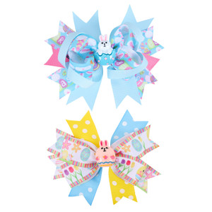Easter Bunny Large Hair Bows Cartoon Easter Egg Rabbit Pattern Hair Clips Boutique Headdress Hair Accessories for Kids Girls
