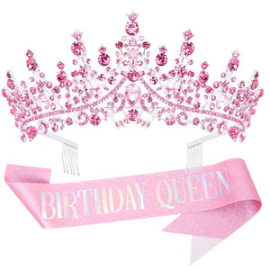 Bolonar Silver Crystal Crown for Women Queen Tiara with Combs Glitter Birthday Sash