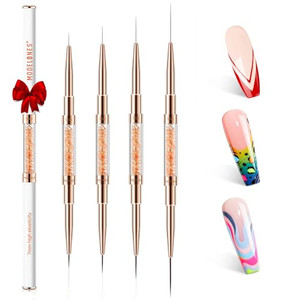 modelones Nail Art Brushes, Super Fine Liner Nail Brush Kit Dual-ended 7/11/15/20mm for Gel Polish Thin Lines, Precise Details, Fine Drawing Painting