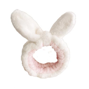 Hofar Cute Bear Face Wash Headband Hairband with Bear Ears Coral Fleece Cartoon Cute Creative Hair Accessories (Rabbit-White)