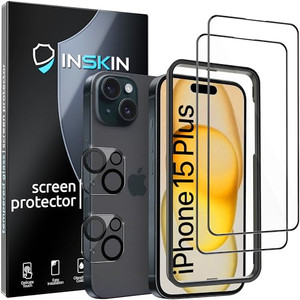Inskin Matte Anti Glare Tempered Glass Screen Protector for iPhone 15 6.1 inch [2023] - Ultimate 2+2 Bundle with HD Clear Camera Lens Guard and Auto
