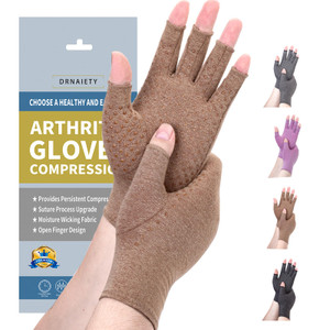 DRNAIETY Arthritis Compression Gloves- for Men & Women Hand Pain, Anti-Slip Fingerless Gloves for Typing Daily Work (M, Khaki)