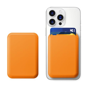 KPNEOL Leather Magnetic Phone Wallet - Mag Wallet RFID, 3 Card Holder For iPhone 16/15/14/13/12 Series, Orange