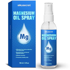 SilkySecret Pure Magnesium Oil Spray (4 Fl Oz), Magnesium Oil for Feet, Natural Ingredient in Glass Bottle, Fast-Absorbing Mist for Feet & Skin