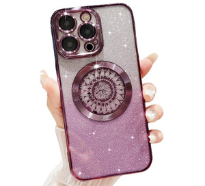 LY&SASIF Designed for Magnetic iPhone 16 Pro Max Case [Compatible with MagSafe], Cute Glitter Floral Clear Phone case for Women Girls, Bling Plating