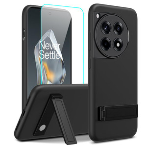 Nijiadi for OnePlus 12R 5G/OnePlus Ace 3 Phone Case with Glass Screen Protector [3 Stand Ways] Metal Kickstand/Stand Silicone TPU Shockproof Protecti