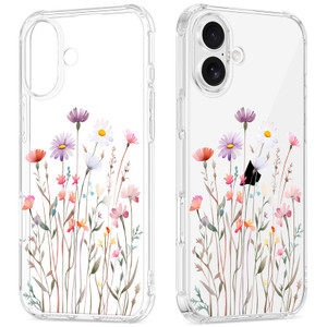 GREATRULY Floral Clear Case for iPhone 16 for Women Girls,Cute Flowers Design Phone Cover,Slim Soft Transparent Drop Proof Pretty Flower Print Patter