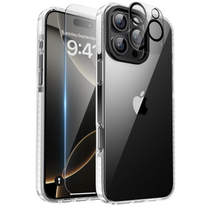 Simapu Neon Clear Case for iPhone 16 Pro Max with Screen Protector + Camera Lens Protector, Women Cute Vibrant Phone Case Accessories, Soft Silicone