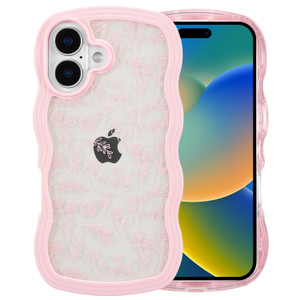 QLTYPRI for iPhone 16 Case, Curly Wave Frame Clear Phone Case with Aesthetic Floral Flower Design for Girls Women, Clear Soft Silicone TPU Bumper Sho