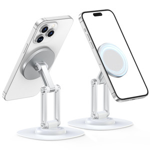 NINEFATICS Magnetic Phone Stand, Compatible w/MagSafe iPhone Stand for Desk, Adjustable w/ 360° Rotating Metal Base, Foldable Portable Cell Phone Hol