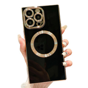 Omio Rectangle Case for iPhone 16 Pro Compatible with MagSafe, Luxury Plating Case for Women Girls Magnetic Cover with Rectangle Edges Soft TPU Silic