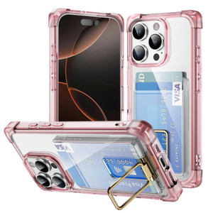 CCSmall for iPhone 16 Pro Clear Case with Card Slot Holder, Upgrade Slim Thin Soft TPU Shockproof Wallet Cover Case with Folding Ring Kickstand for A