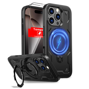 THBONRA for iPhone 16 Pro Case Magnetic Compatible with MagSafe Wireless Charging,with 2 Screen Protectors,Built-in Camera Ring Kickstand,Military-Gr