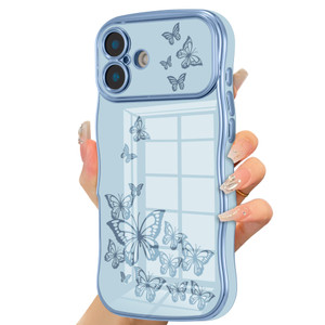 ZTOFERA for iPhone 16 Plus Case for Girl Women, Cute Curly Wave Frame with Luxury Plating Butterfly Pattern, Soft TPU Shockproof Raised Lens Protecti