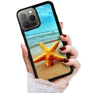 for iPhone 16 Pro Max, Durable Protective Soft Back Case Phone Cover, HOT12286 Beach Blue Sea Starfish 12286