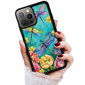 for iPhone 16 Pro, Durable Protective Soft Back Case Phone Cover, HOT13383 Flower Dragonfly