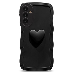 LYQZDT for Samsung Galaxy A16 5G Phone Case 6.7", Cute Kawaii 3D Love Heart Solid Color Curly Wavy Camera Lens Cover Protection Shockproof Soft Silic