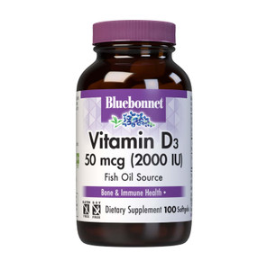BlueBonnet Vitamin D3 2000IU 50mcg D3 Vitamin for Women & Men - Strong Bones & Immune Support - Cholecalciferol from Deep Sea Fish Oil - Non-GMO Saff
