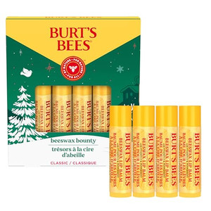 Burts Bees Christmas Gifts, 4 Lip Balm Stocking Stuffers Products, Beeswax Bounty Classic Set - Original Beeswax Moisturizing Lip Balm (Pack of 4)